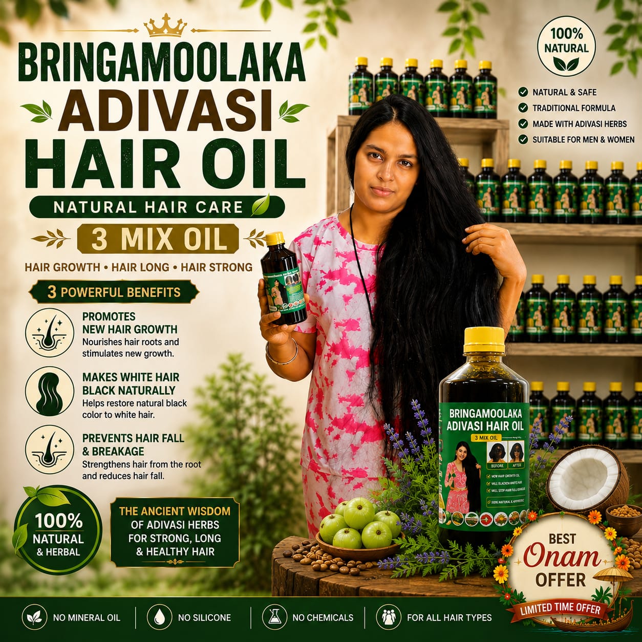 Adivasi Bringamoolaka 100% Pure Ayurvedic Herbal Hair Oil🌿
