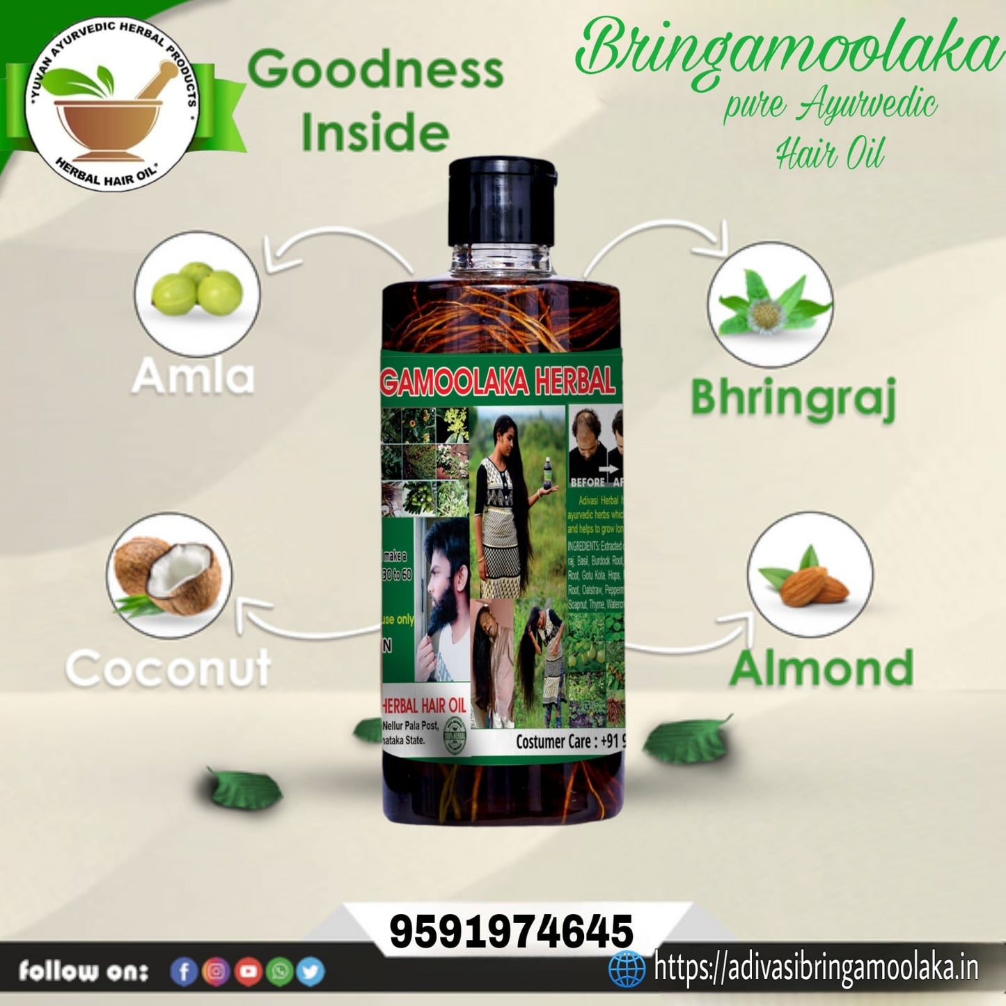 🔻500 ML  Adivasi Bringamoolaka  Herbal Hair Oil🌿