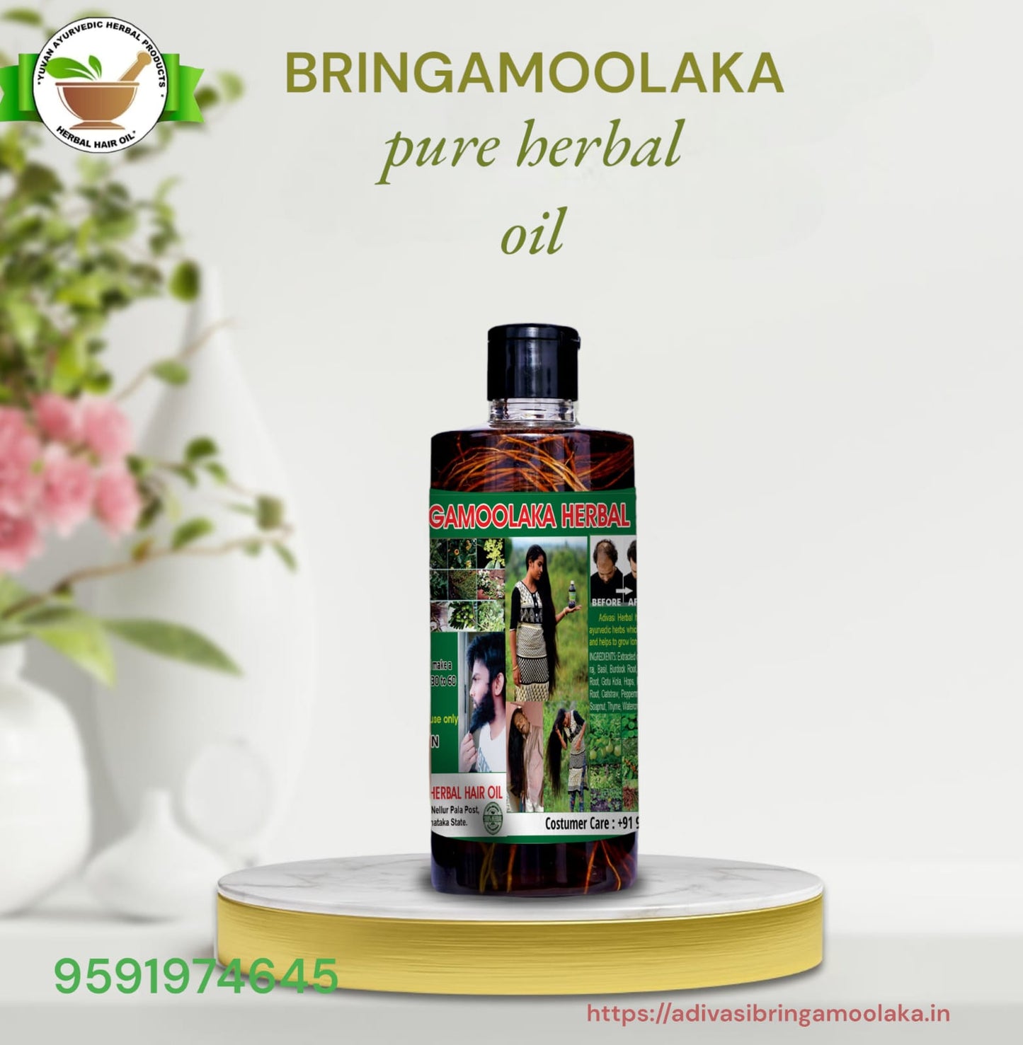 3 mix Adivasi Bringamoolaka 100% Pure Ayurvedic Herbal Hair Oil